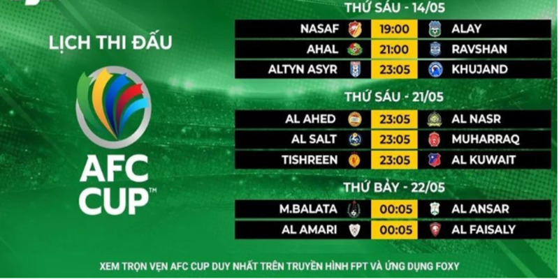 Lịch Thi Đấu AFC Cup – Cập Nhật Đỉnh Cao Của Bóng Đá Châu Á 1 Lịch thi đấu AFC Cup là một bảng thời gian chứa thông tin về các trận đấu